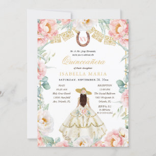 Rosa & Guld Charra med Photo Mexican Quinceañera Inbjudningar