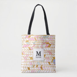 Rosa & Guld Chevron Mönster Monogram Tote Bag Tygkasse