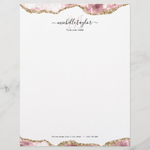 Rosa Guld Chic Glitter Guld Agate Monogram Brevhuvud