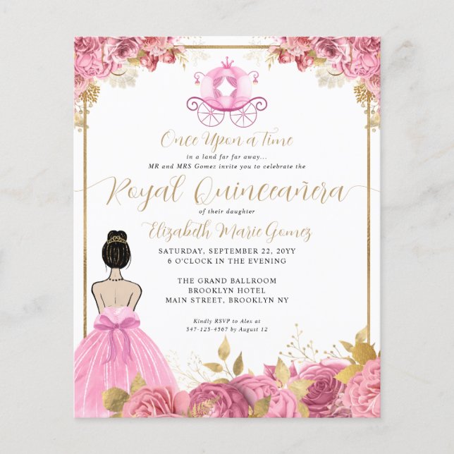 Rosa Guld Cinderella Royalet Quinceanera (Framsida)