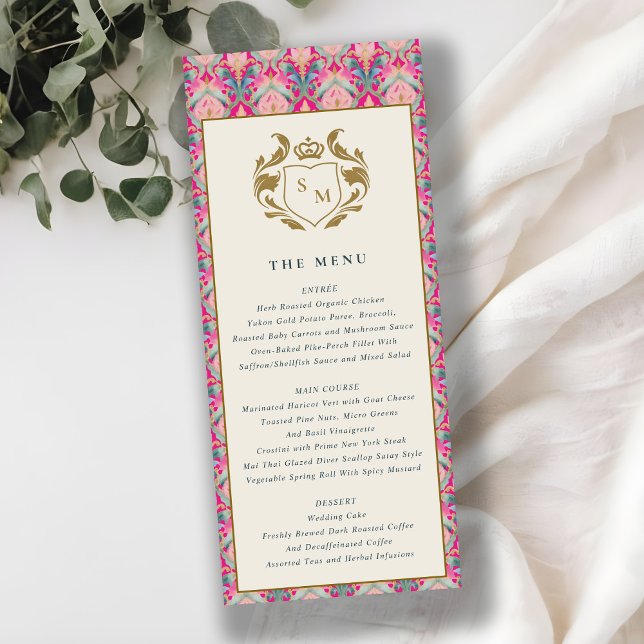 Rosa Guld Classy Blommigt Laurel Bröllop Menu Card Inbjudningar (Skapare uppladdad)