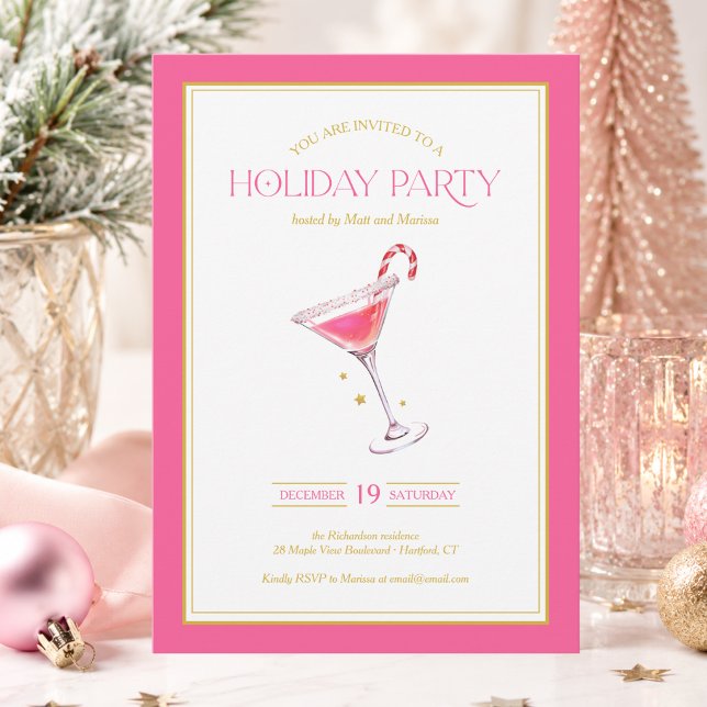 Rosa Guld Cocktail Jul Firande Inbjudningar (elegant chic stylish modern pink gold martini cocktail Christmas holiday party invitation)