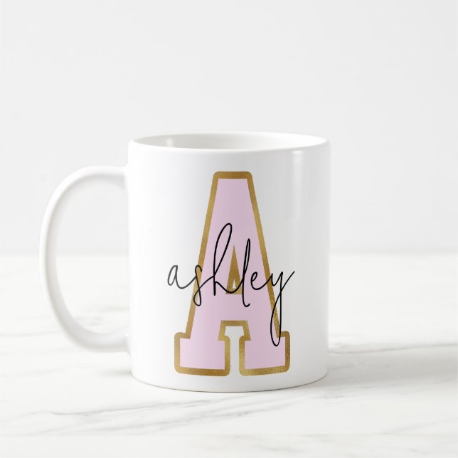 Rosa Guld College Varsity Brev Monogram A Kaffemugg (Vänster)