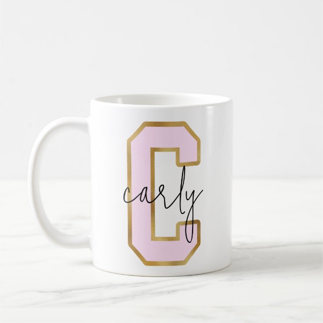 Rosa Guld College Varsity Brev Monogram C Kaffemugg (Vänster)