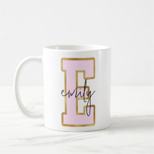 Rosa Guld College Varsity Brev Monogram E Kaffemugg