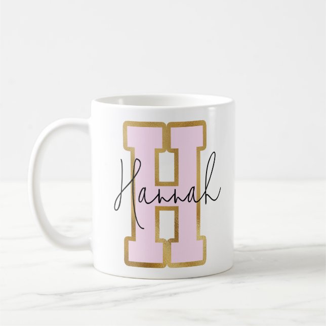 Rosa Guld College Varsity Brev Monogram H Kaffemugg (Vänster)