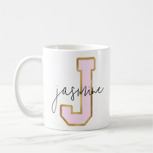 Rosa Guld College Varsity Brev Monogram J. Kaffemugg
