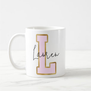 Rosa Guld College Varsity Brev Monogram L. Kaffemugg