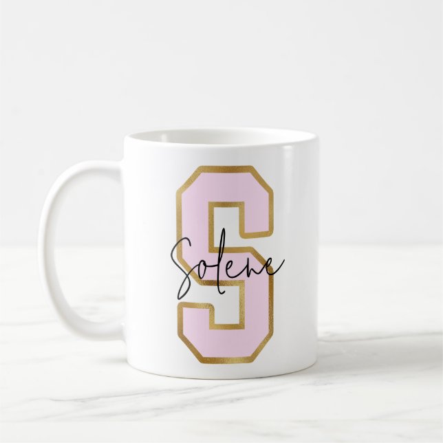 Rosa Guld College Varsity Brev Monogram S Kaffemugg (Vänster)