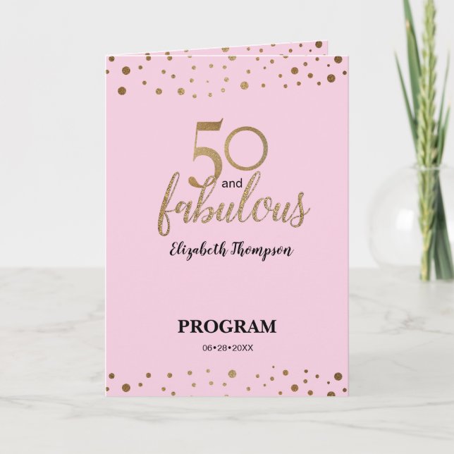 Rosa Guld Confetti 50 och fantastiska födelsedag Program (Framsida)