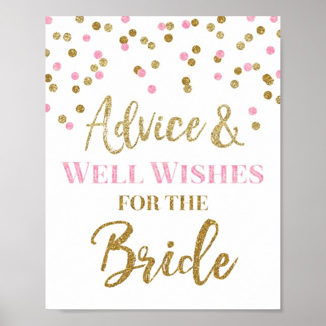 Rosa Guld Confetti Advice for Bride Sign Poster (Framsidan)