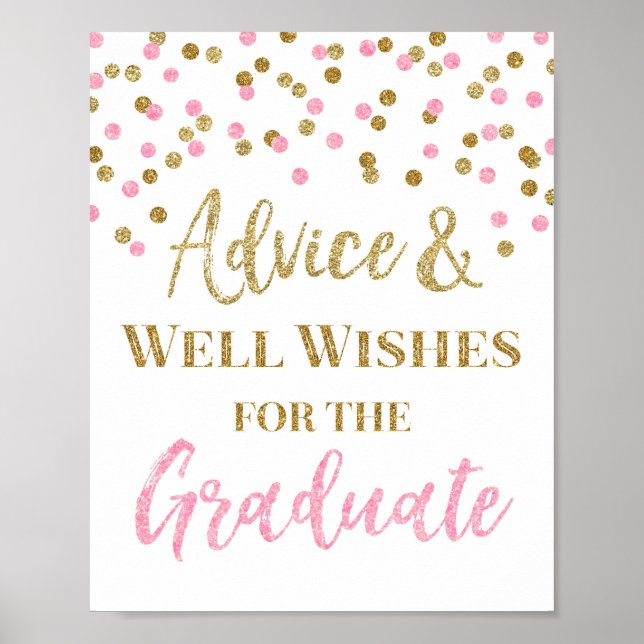 Rosa Guld Confetti Advice for Student Sign Poster (Framsidan)