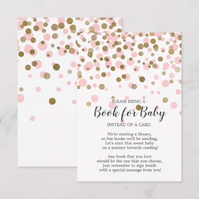 Rosa Guld Confetti Baby Shower Bok för Baby Inbjudningar (Fram/baksida)