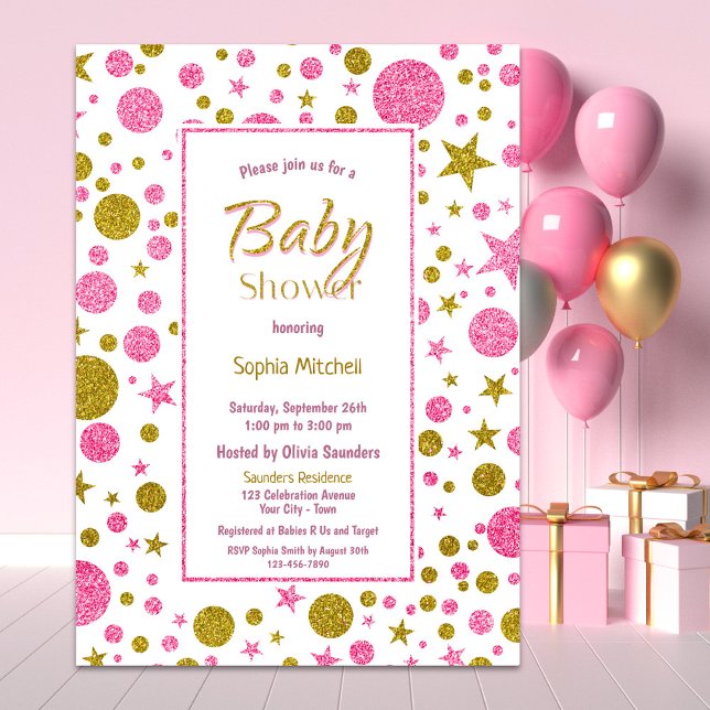 Rosa Guld Confetti Baby Shower Inbjudningar (Skapare uppladdad)