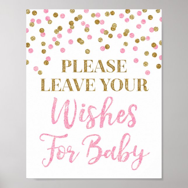 Rosa Guld Confetti Baby Shower Önskemål för Baby Poster (Framsidan)