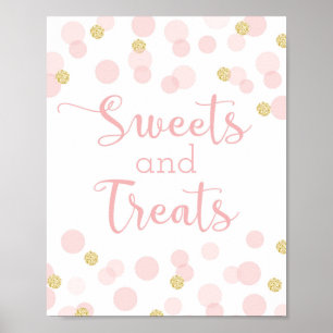 Rosa Guld Confetti Baby Shower SweetsTreats-tecken Poster