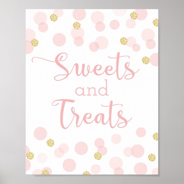 Rosa Guld Confetti Baby Shower SweetsTreats-tecken Poster (Framsidan)