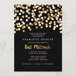 Rosa Guld Confetti Bat mitzvah Firande Inbjudningar