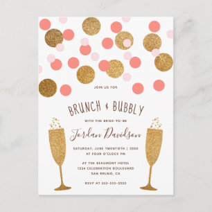 Rosa & Guld Confetti Brunch & BubLY Inbjudan Vykort