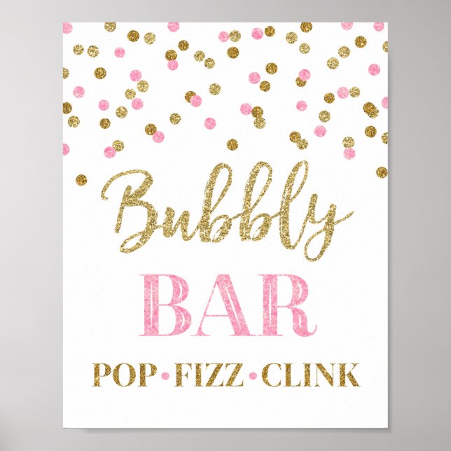 Rosa Guld Confetti Bubly Pub-tecken Poster (Framsidan)