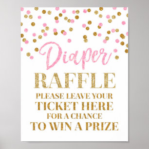 Rosa Guld Confetti Diaper Raffle Baby Shower Sign Poster
