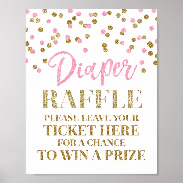 Rosa Guld Confetti Diaper Raffle Baby Shower Sign Poster (Framsidan)