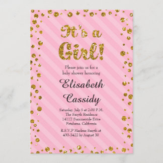 Rosa Guld Confetti Flicka Shower-inbjudan Inbjudningar