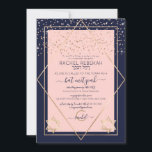 Rosa Guld Confetti Gräns Bat mitzvah Inbjudningar<br><div class="desc">Denna elegant och moderna Bat mitzvah inbjudan är idealisk för ett klassligt och formellt evenemang. Den har en glatt utskriven konfekt guld glitter som är sprinklad över en tunn geometrisk romb och rektangel gräns med en marin blå tjockt gräns under och rosa bredvid guld stjärnor av David. Det är chic,...</div>