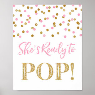 Rosa Guld Confetti Hon är Redo till pop-tecken Poster