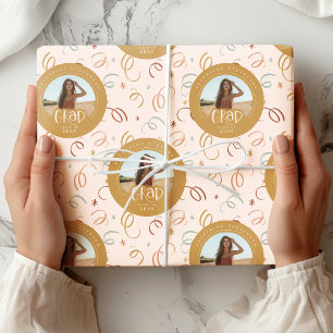 Rosa Guld Confetti klass 2025 Grad Photo Presentpapper