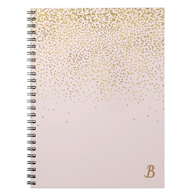 Rosa & Guld Confetti Modern Glam-Trendig Anteckningsbok Med Spiral (Framsidan)