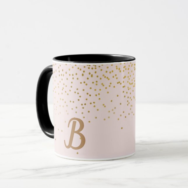  Rosa & Guld Confetti Modern Glam-Trendig Mugg (Framsida vänster)
