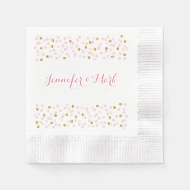 Rosa & Guld Confetti Personlig Bröllop Napkins Pappersservett (Framsidan)