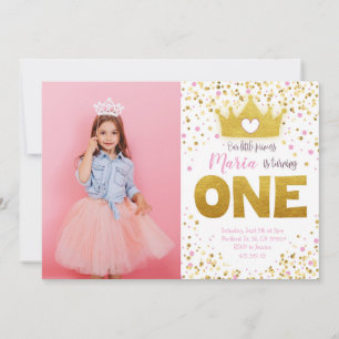Rosa Guld Confetti Princess Birthday bjudan Inbjudningar