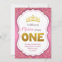 Rosa Guld Confetti Princess Birthday bjudan  Inbjudningar