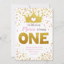 Rosa Guld Confetti Princess Birthday bjudan  Inbjudningar