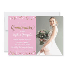 Rosa Guld Confetti Quinceanera foto 15 födelsedaga