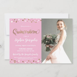 Rosa Guld Confetti Quinceanera foto 15 födelsedaga Inbjudningar