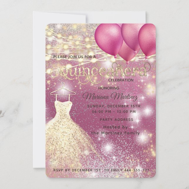 Rosa guld Coola glitter String ljus gnistra Inbjudningar (Framsida)