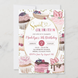 Rosa Guld Cupkaka Sweet Firande Girl Birthday Inbjudningar
