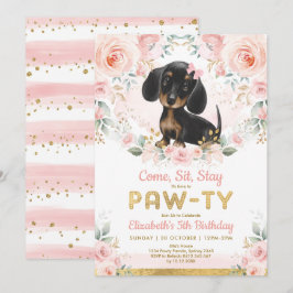 Rosa Guld Dachshund Girls Birthday Puppy Pet Hund Inbjudningar