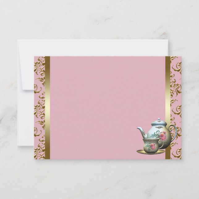 Rosa Guld Damask Te-kopp Receptkort (Framsida)