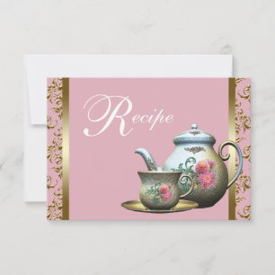 Rosa Guld Damask Te-kopp Receptkort