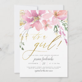  Rosa & Guld Det är en babyskö för Blommigt av fli Inbjudningar