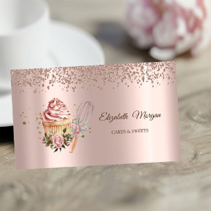 Rosa Guld Diamanter Blommig Cupcake Kavlare Visitkort