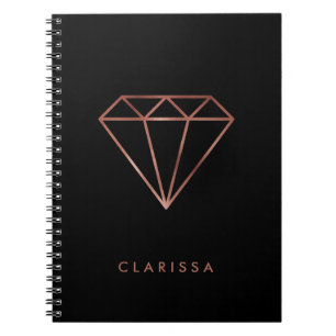 rosa guld- diamantsvart för elegant modern klar anteckningsbok med spiral