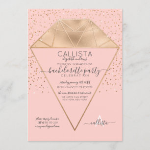 Rosa Guld Diamond Confetti Glitter Bachelorette Inbjudningar