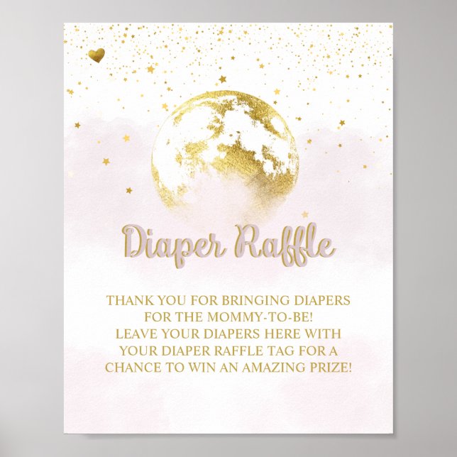 Rosa Guld Diaper Raffle Baby Shower Sign Sign Poster (Framsidan)