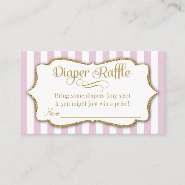 Rosa Guld Diaper Raffle Cards Girl Baby Shower Tilläggskort (Framsida)