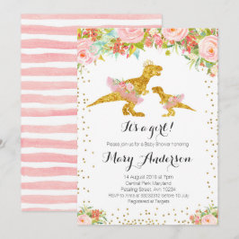 Rosa Guld Dino Girl Baby Shower Inbjudan
